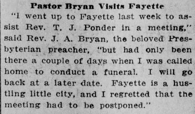 Pastor Bryan Visits Fayette